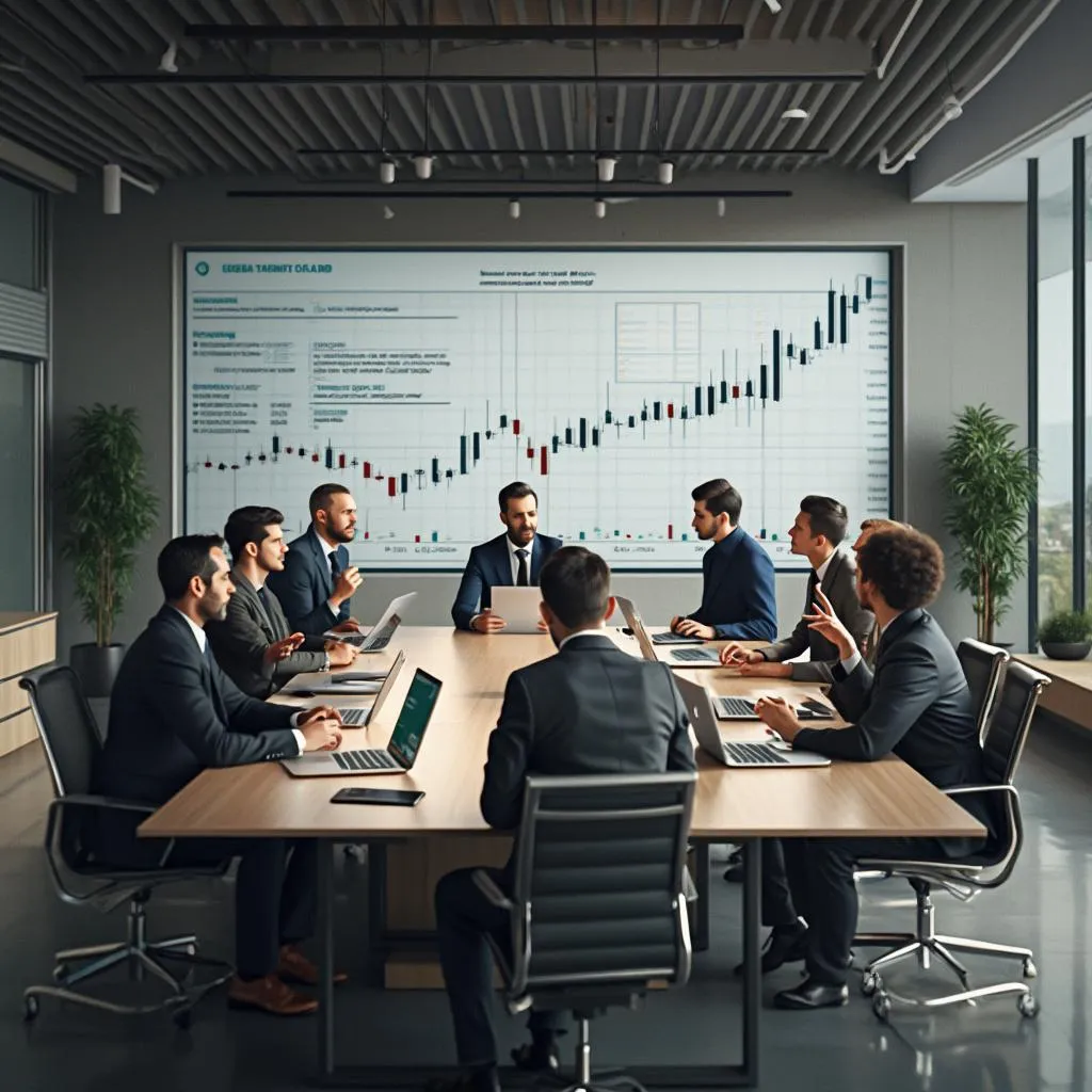 Equipo de consultores financieros en reunión